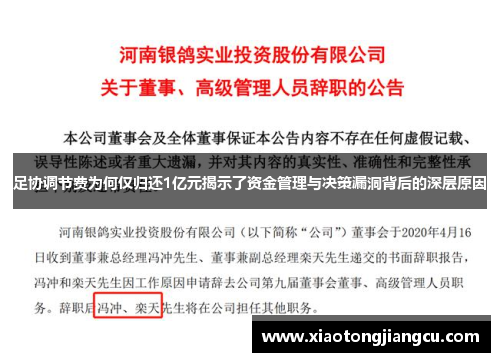 足协调节费为何仅归还1亿元揭示了资金管理与决策漏洞背后的深层原因